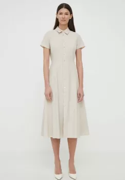 Theory rochie din in culoarea bej, midi, evazati imagine