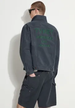 thisisneverthat geaca jeans Trucker barbati, culoarea albastru marin, de tranzitie, oversize, TN241WOWLS06 imagine