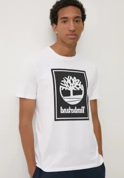 Timberland tricou din bumbac barbati, culoarea alb, cu imprimeu, TB0A5WQQP541 imagine
