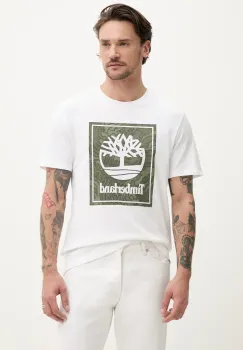 Timberland tricou din bumbac barbati, culoarea alb, cu imprimeu, TB0A6DUD1001 imagine