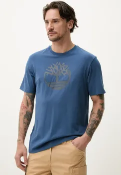 Timberland tricou din bumbac barbati, culoarea albastru marin, cu imprimeu, TB0A2C2R2881 imagine