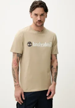 Timberland tricou din bumbac barbati, culoarea bej, cu imprimeu, TB0A5UPQDH41 imagine