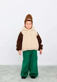 Tinycottons geaca copii COLOR BLOCK POLAR SHERPA HOODIE culoarea bej, AW25-362 imagine