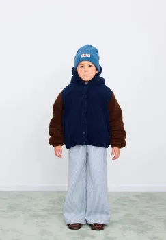 Tinycottons geaca copii COLOR BLOCK POLAR SHERPA HOODIE culoarea bleumarin, AW25-362 imagine