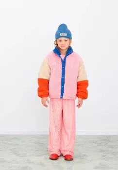 Tinycottons geaca copii COLOR BLOCK POLAR SHERPA JACKET culoarea bleumarin, AW25-360 imagine