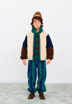 Tinycottons geaca copii COLOR BLOCK POLAR SHERPA JACKET culoarea verde, AW25-360 imagine
