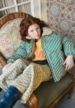 Tinycottons geaca copii GREEN STRIPES PADDED JACKET culoarea verde, AW25-143 imagine