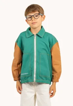 Tinycottons geaca de bumbac pentru copii COLOR BLOCKED JACKET culoarea verde, SS25-208 imagine