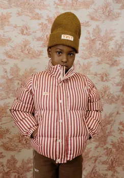 Tinycottons geaca de bumbac pentru copii STRIPES SHORT PADDED JACKET culoarea roz, AW25-484 imagine