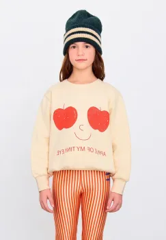 Tinycottons hanorac de bumbac pentru copii APPLES EYES GRAPHIC SWEATSHIRT culoarea bej, cu imprimeu, AW25-296 imagine