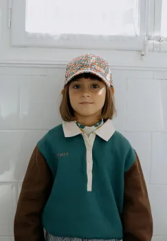 Tinycottons hanorac de bumbac pentru copii COLOR BLOCK POLO SLEEVE TEE culoarea verde, cu imprimeu, AW25-270 imagine