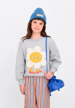Tinycottons hanorac de bumbac pentru copii FLOWER GRAPHIC SWEATSHIRT culoarea gri, cu imprimeu, AW25-287 imagine