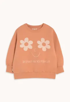 Tinycottons hanorac de bumbac pentru copii FLOWERS EYES GRAPHIC SWEATSHIRT culoarea maro, cu imprimeu, AW25-285 imagine