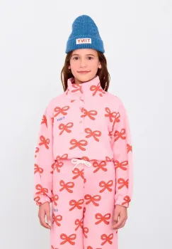 Tinycottons hanorac de bumbac pentru copii WORMS MOCKNECK SWEATSHIRT culoarea roz, cu imprimeu, AW25-075 imagine