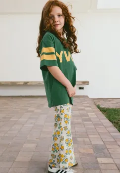 Tinycottons pantaloni copii FLOWERS RIB PANT culoarea bej, modelator, SS25-043 imagine