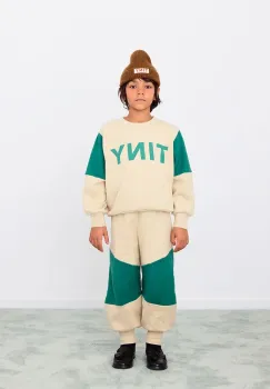Tinycottons pantaloni de bumbac pentru copii TINY COLOR BLOCK SWEATPANT culoarea maro, uni, AW25-275 imagine