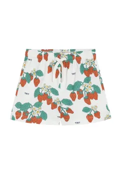 Tinycottons pantaloni scurti din bumbac pentru copii STRAWBERRIES SHORT culoarea bej, cu imprimeu, SS25-002 imagine