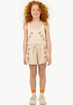 Tinycottons pantaloni scurti din bumbac pentru copii STRAWBERRIES SHORTS culoarea bej, cu imprimeu, SS25-301 imagine