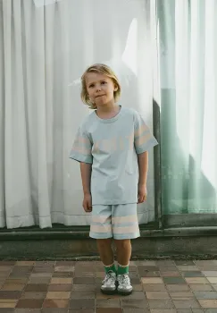 Tinycottons pantaloni scurti din bumbac pentru copii STRIPES LOGO SHORT cu imprimeu, SS25-139 imagine