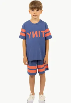 Tinycottons pantaloni scurti din bumbac pentru copii STRIPES LOGO SHORT culoarea albastru marin, cu imprimeu, SS25-139 imagine