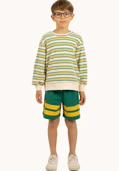 Tinycottons pantaloni scurti din bumbac pentru copii STRIPES LOGO SHORT culoarea verde, cu imprimeu, SS25-139 imagine