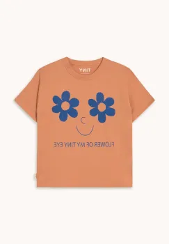 Tinycottons tricou de bumbac pentru copii FLOWERS EYES GRAPHIC TEE culoarea portocaliu, AW25-315 imagine