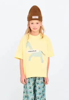 Tinycottons tricou de bumbac pentru copii HORSE GRAPHIC TEE culoarea galben, cu imprimeu, AW25-313 imagine