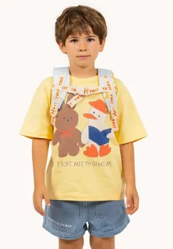 Tinycottons tricou de bumbac pentru copii READERS GRAPHIC TEE culoarea galben, cu imprimeu, SS25-085 imagine