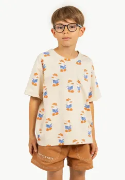 Tinycottons tricou de bumbac pentru copii READERS TEE culoarea bej, modelator, SS25-006 imagine