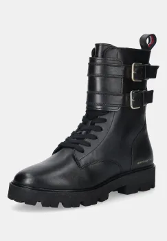 Tommy Hilfiger botine de piele TH LTHR BIKER LACEUP imagine