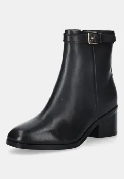Tommy Hilfiger cizme de piele TH BUCKLE RIDING MID HEEL BOOTIE imagine