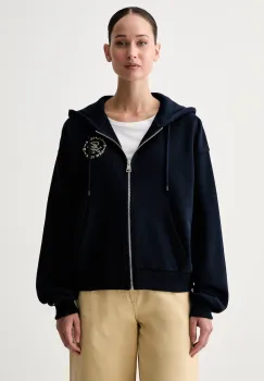 Tommy Hilfiger hanorac cu fermoar si gluga pentru femei din bumbac imagine
