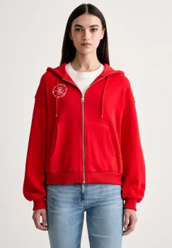 Tommy Hilfiger hanorac cu fermoar si gluga pentru femei din bumbac imagine