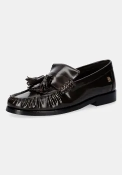 Tommy Hilfiger loafers slip-on pentru femei din piele TH LOAFER TASSEL ABRASIVATO imagine