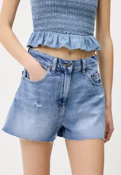 Tommy Hilfiger pantaloni scurti jeans uni, high waist, DW0DW20575 imagine