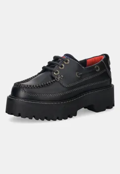 Tommy Hilfiger pantofi de piele ARCHIVE 01 BOAT SHOE LEATHER culoarea negru, cu platforma, EN0EN03003 imagine