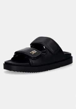 Tommy Hilfiger papuci pentru femei, din piele DOUBLE STRAP LEATHER SANDAL imagine