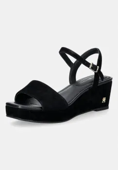 Tommy Hilfiger sandale wedges din piele intoarsa SUEDE WRAPPED MID WEDGE imagine