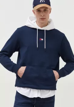 Tommy Jeans bluza barbati, culoarea albastru marin, cu gluga, cu imprimeu imagine
