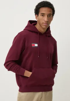 Tommy Jeans bluza barbati, culoarea bordo, cu gluga, cu imprimeu, DM0DM20738 imagine