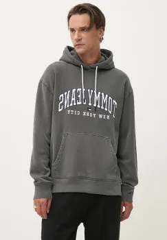 Tommy Jeans bluza barbati, culoarea gri, cu gluga, cu imprimeu, DM0DM20590 imagine