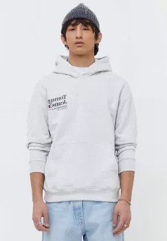 Tommy Jeans bluza barbati, culoarea gri, cu gluga, cu imprimeu imagine