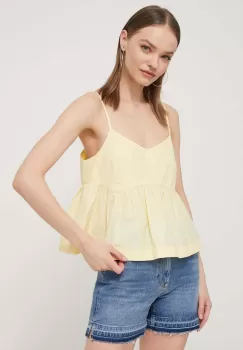 Tommy Jeans bluza din bumbac femei, culoarea galben, neted imagine