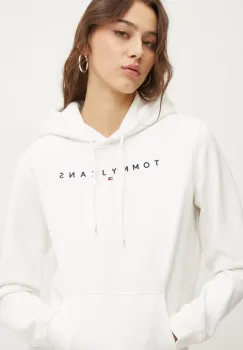 Tommy Jeans bluza femei, culoarea alb, cu gluga, cu imprimeu, DW0DW17324 imagine