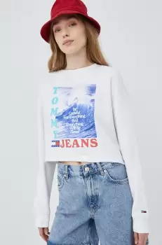 Tommy Jeans bluza femei, culoarea alb, cu imprimeu imagine