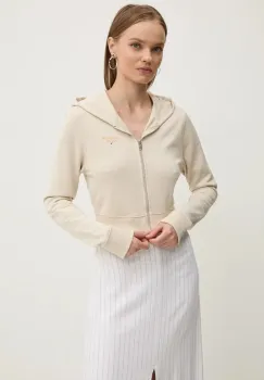 Tommy Jeans bluza femei, culoarea bej, cu gluga, neted, DW0DW18769 imagine