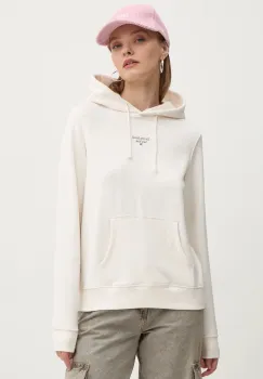 Tommy Jeans bluza femei, culoarea bej, cu gluga, neted, DW0DW19712 imagine