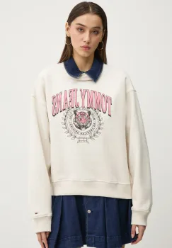 Tommy Jeans bluza femei, culoarea bej, cu imprimeu, DW0DW20211 imagine