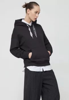 Tommy Jeans bluza femei, culoarea negru, cu gluga, neted imagine