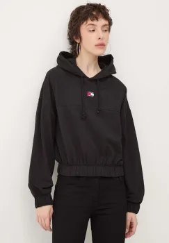 Tommy Jeans bluza femei, culoarea negru, cu gluga, neted, DW0DW18668 imagine